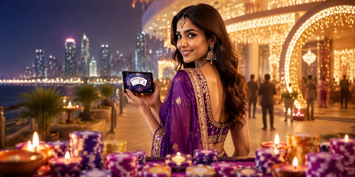 Players enjoying poker game at live casino during Diwali festival in India