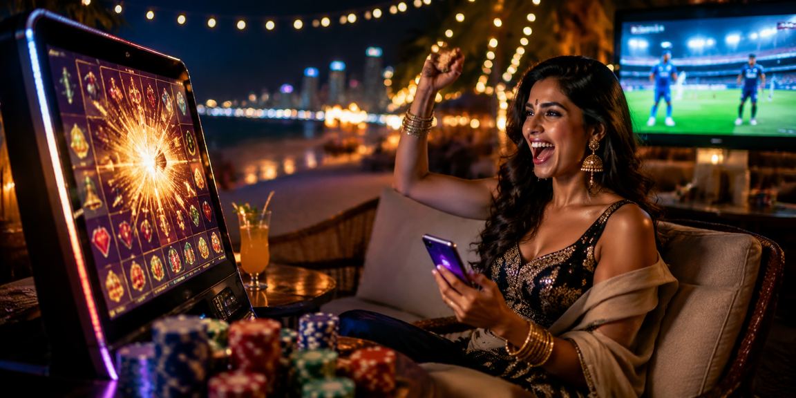 Playing slot games on mobile device by the beach in India